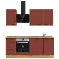 KÜCHENLEERBLOCK 210 cm   in Rot, Eichefarben  - Eichefarben/Rot, MODERN, Holzwerkstoff/Metall (210cm) - Nobilia