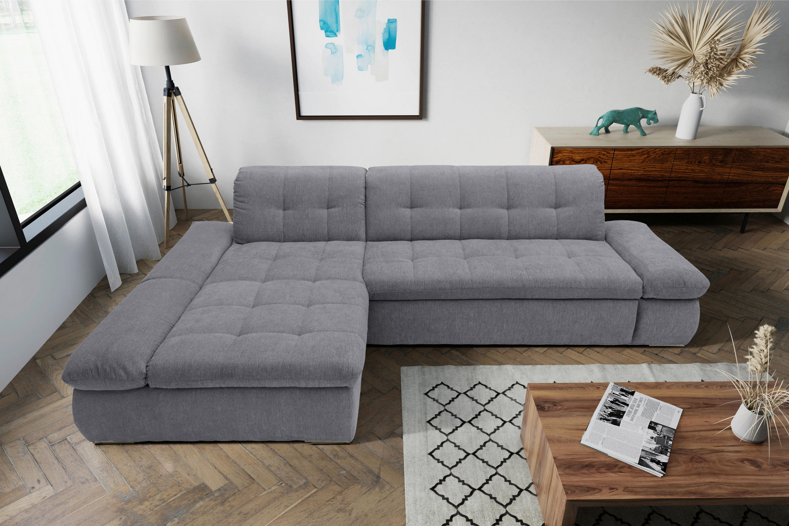 ECKSOFA Dunkelgrau Mikrofaser  - Chromfarben/Dunkelgrau, KONVENTIONELL, Textil/Metall (172/300cm) - MID.YOU