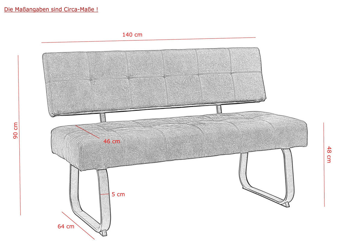 SITZBANK 140/90/64 cm Mikrofaser Dunkelgrau Metall  - Dunkelgrau/Anthrazit, Trend, Textil/Metall (140/90/64cm) - Carryhome