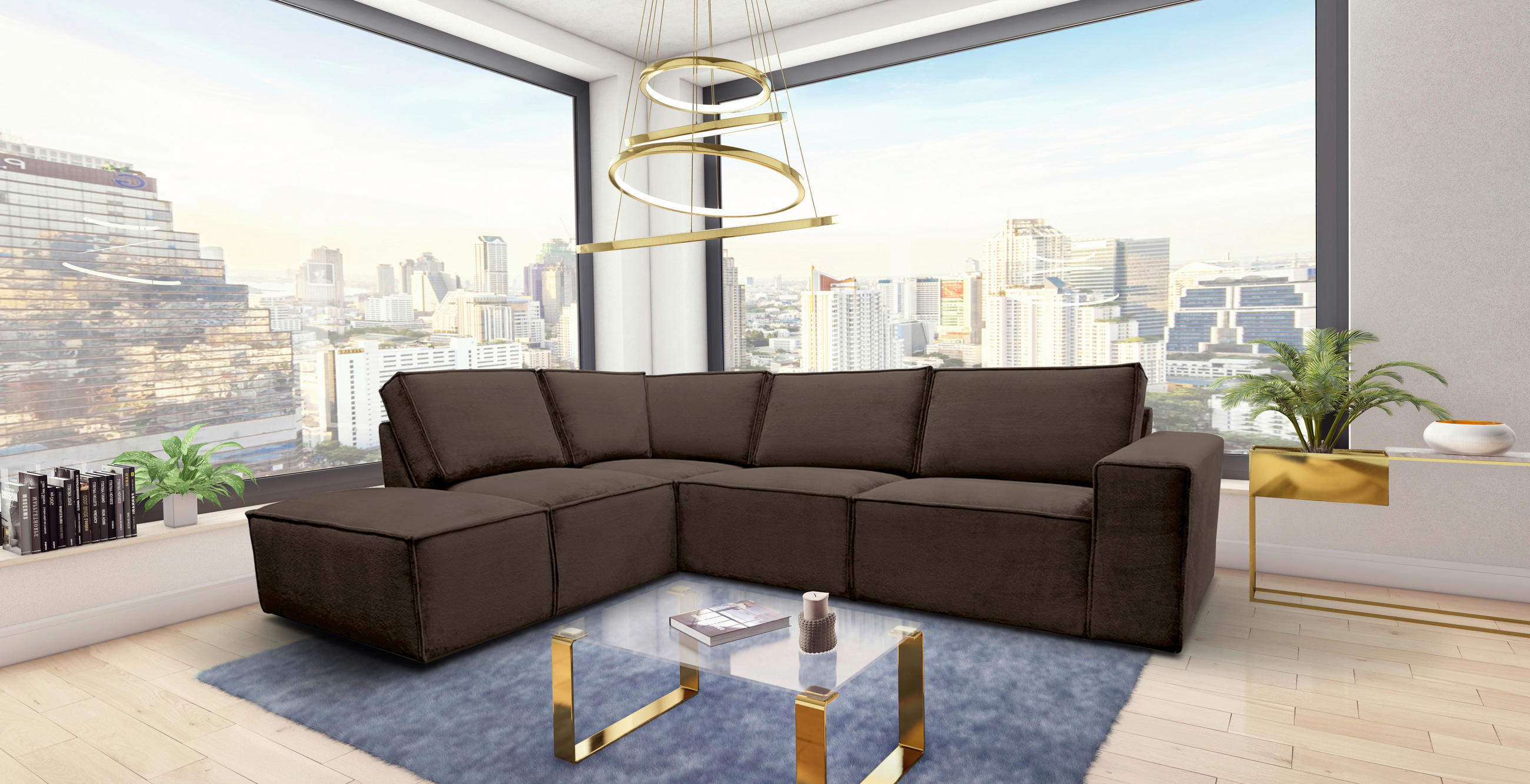 ECKSOFA Braun Chenille  - Schwarz/Braun, KONVENTIONELL, Kunststoff/Textil (212/275cm) - Carryhome