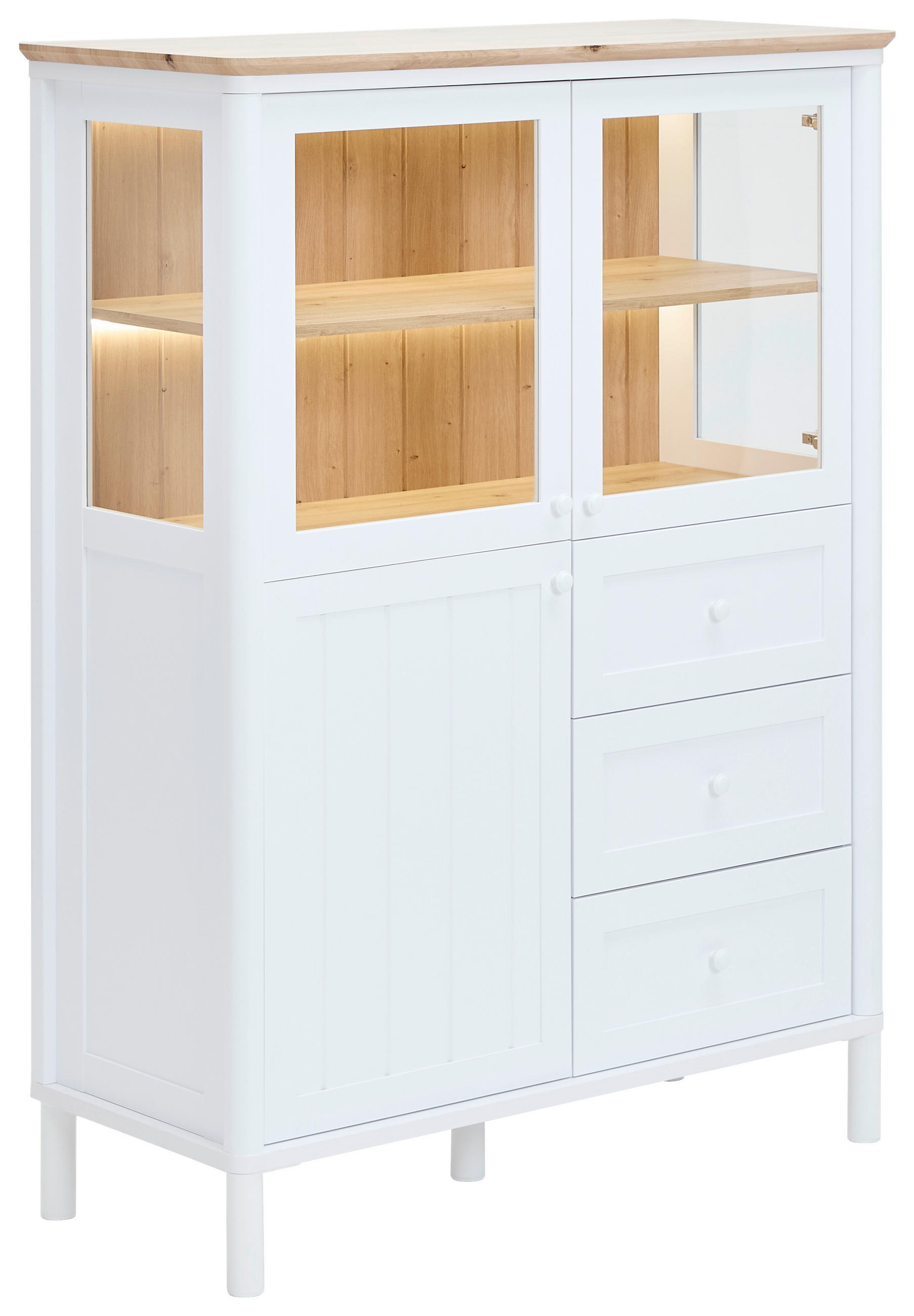HIGHBOARD  in 112,3/150/47,2 cm  - Weiß/Eiche Artisan, ROMANTIK / LANDHAUS, Glas/Holzwerkstoff (112,3/150/47,2cm) - home24