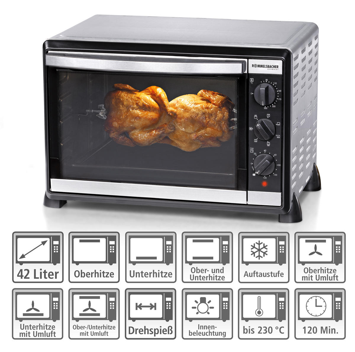 MINIBACKOFEN  - Edelstahlfarben, Basics, Metall (54.5/36/43cm) - Rommelsbacher