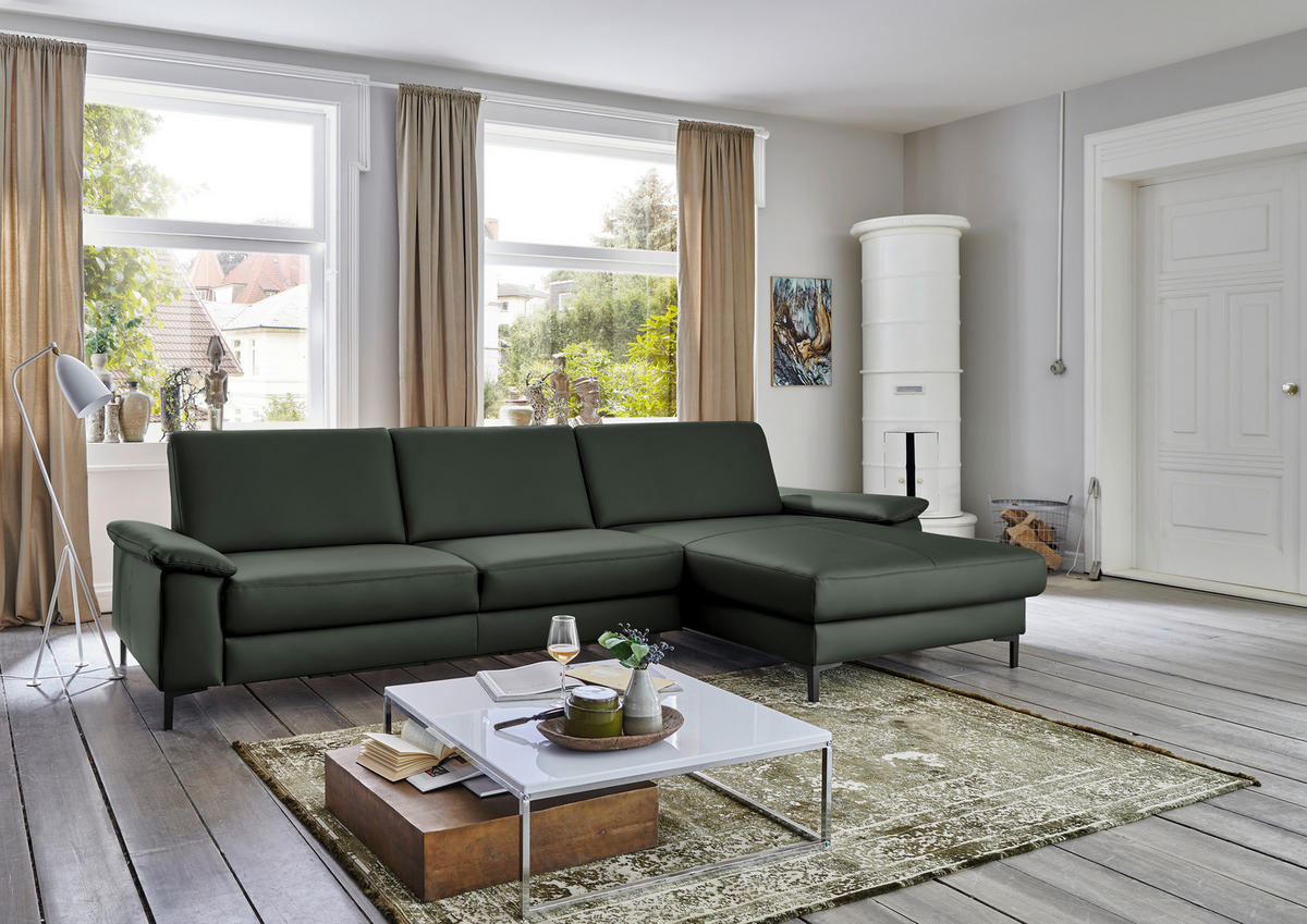 ECKSOFA in Echtleder Dunkelgrün  - Dunkelgrün/Schwarz, Design, Leder/Metall (334/176cm) - Dieter Knoll