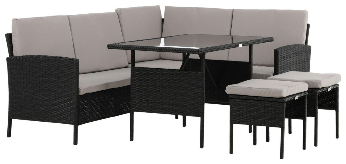 DINING-LOUNGESET  - Schwarz/Grau, KONVENTIONELL, Kunststoff - Gardenson