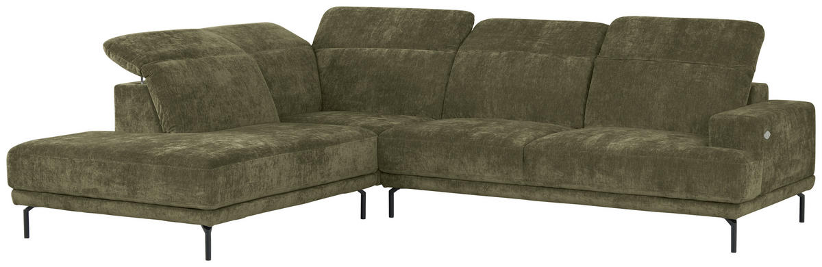ECKSOFA Grün Chenille Kopfteilverstellung, Sitztiefenverstellung  - Schwarz/Grün, Design, Textil/Metall (243/307cm) - Xora