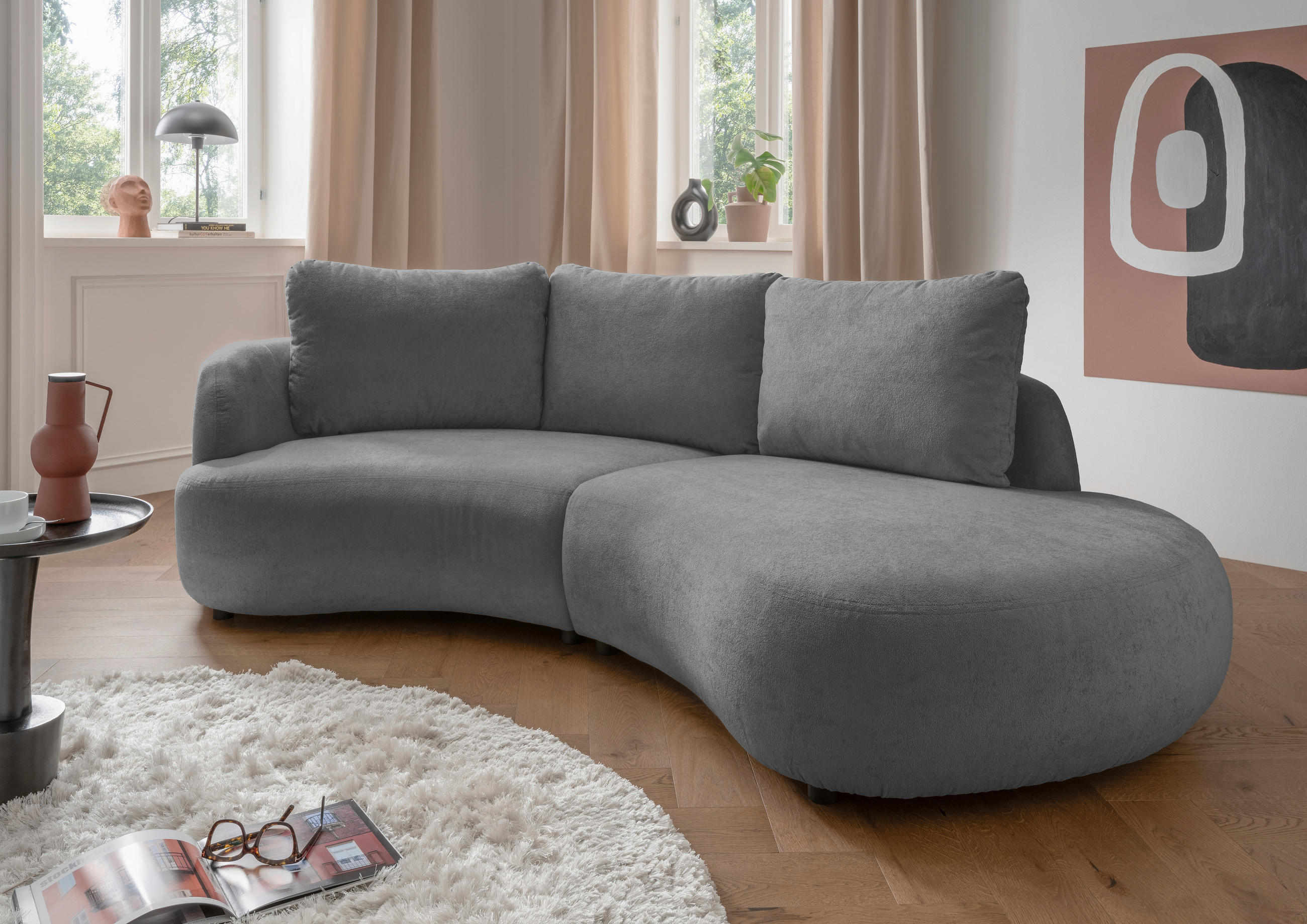 ECKSOFA Anthrazit Mikrofaser  - Anthrazit/Schwarz, MODERN, Kunststoff/Textil (139/250cm) - Livetastic