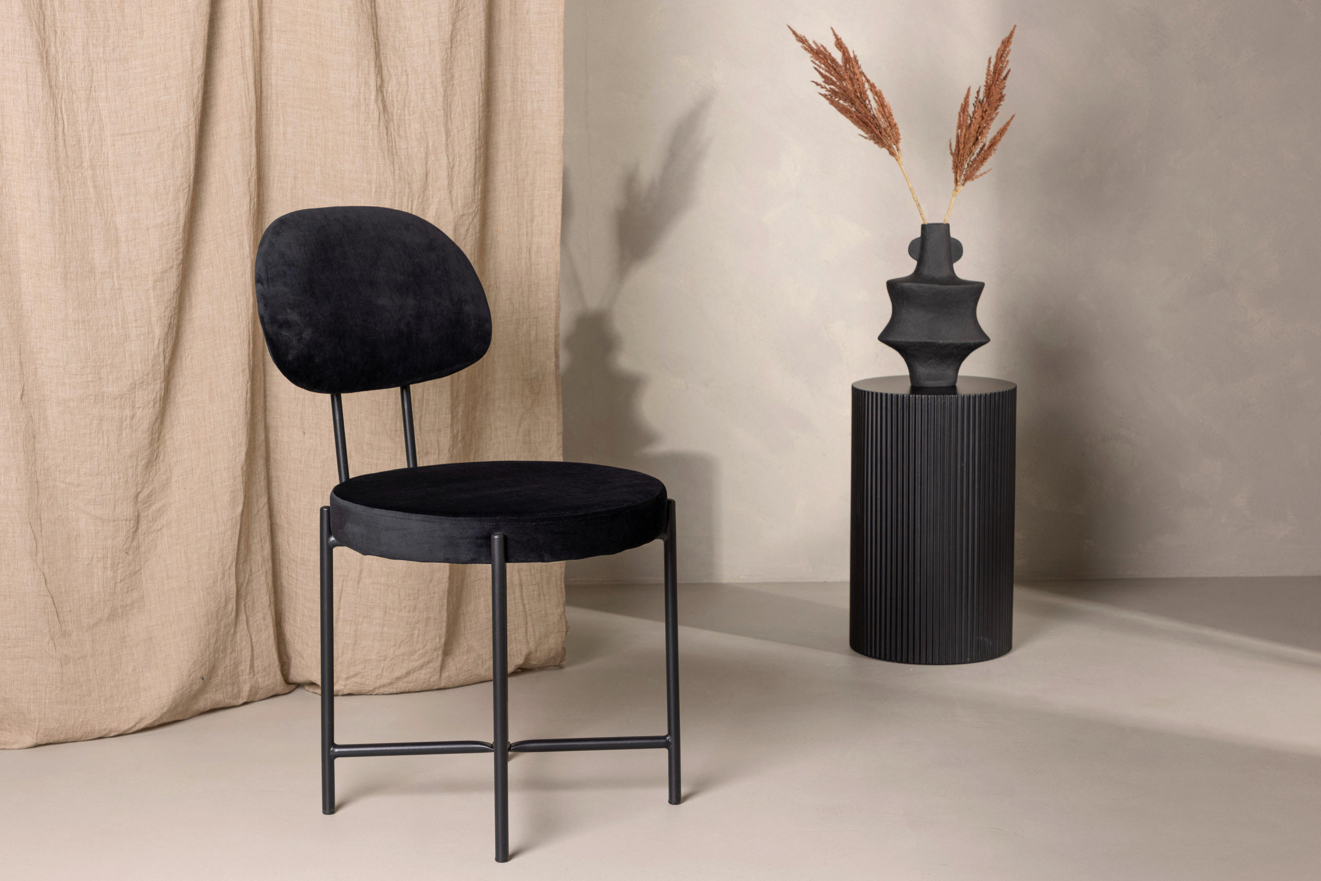 STUHL-SET  in Stahl Samt  - Schwarz, Design, Textil/Metall (50/89/60cm) - Livetastic