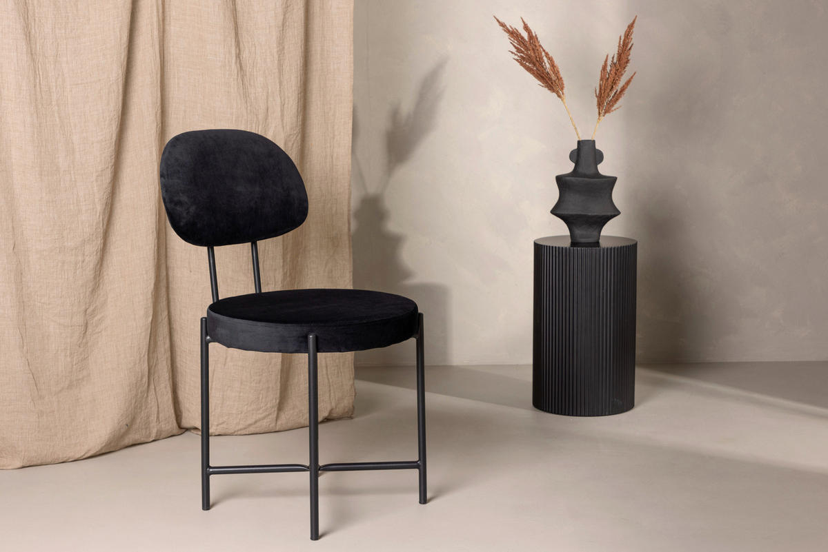 STUHL-SET  in Stahl Samt Metall, Textil  - Schwarz, Design, Textil/Metall (50/89/60cm) - Livetastic