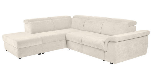 ECKSOFA Creme Flachgewebe Bettkasten, Schlaffunktion, Rücken echt, Liegefläche im Originalstoff  - Creme/Schwarz, KONVENTIONELL, Kunststoff/Textil (235/280cm) - Carryhome