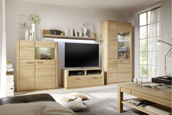 WOHNWAND in Eichefarben 357/209/51 cm - Eichefarben, Design, Glas/Holz (357/209/51cm) - Livetastic