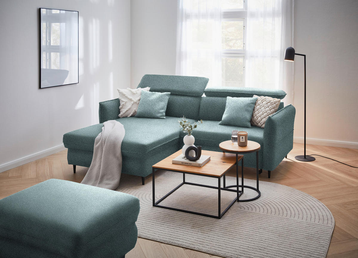 ECKSOFA in Flachgewebe Hellblau  - Schwarz/Hellblau, Design, Holz/Textil (185/232cm) - Stylife