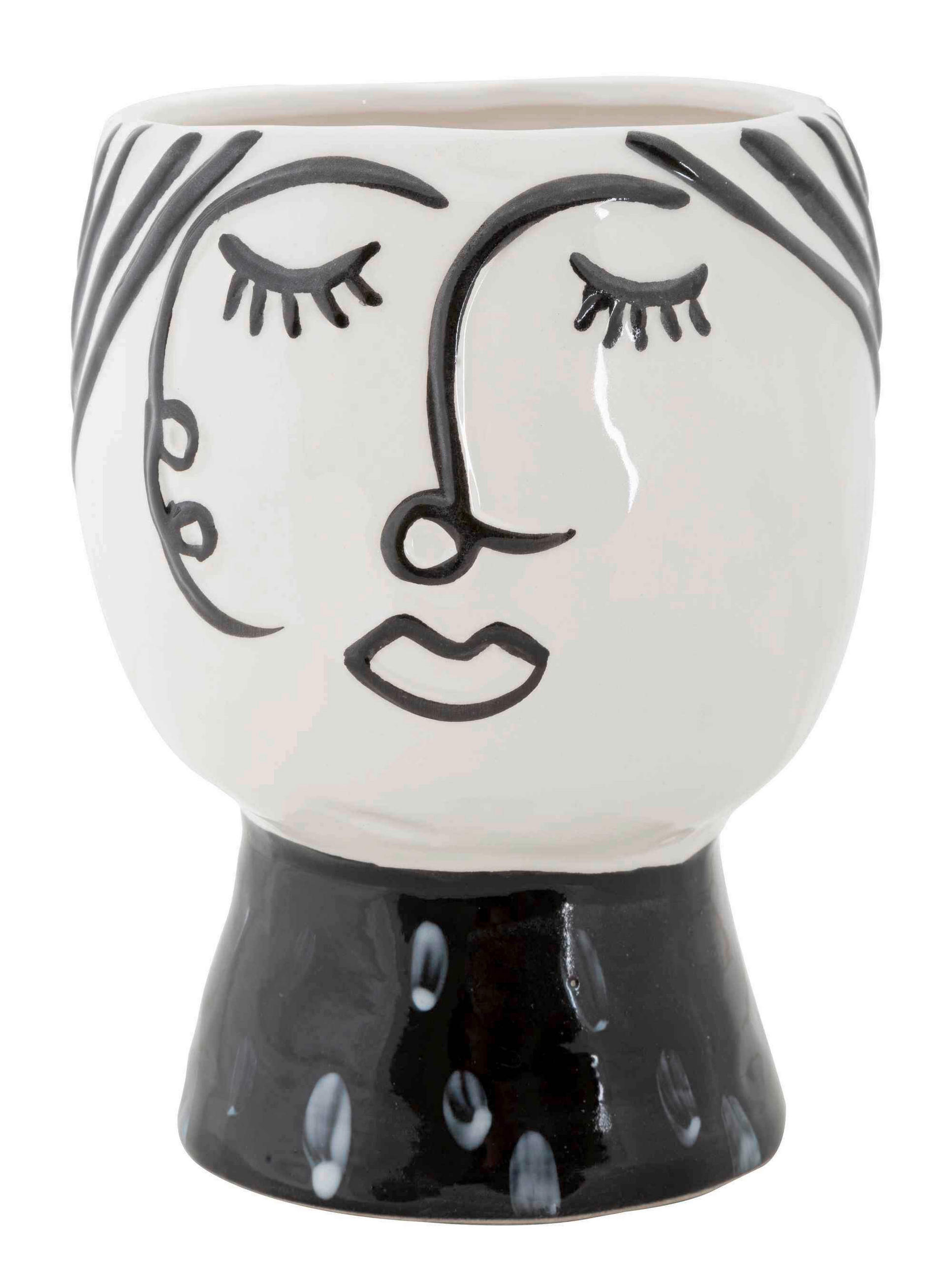 Vase Pot Face  - Schwarz/Weiß, Basics, Keramik (14/18,2/14cm)