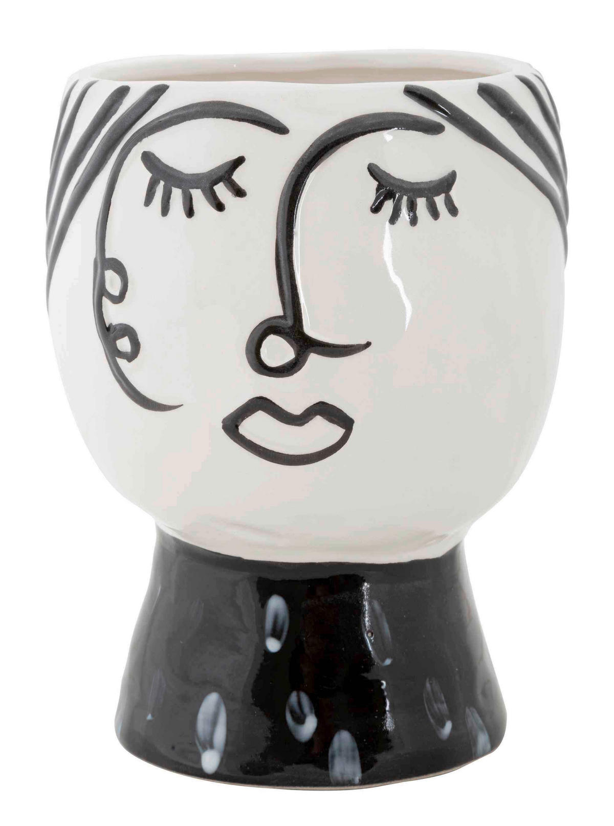 Vase Pot Face  - Schwarz/Weiß, Basics, Keramik (14/18,2/14cm)
