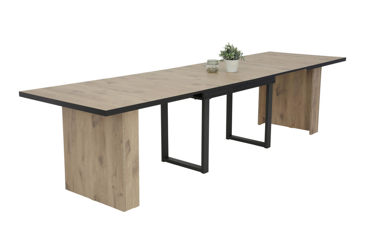 ESSTISCH 90/160-320/76 cm Nachbildung  Metall, Holzwerkstoff ausziehbar rechteckig Schwarz, Eichefarben  - Eichefarben/Schwarz, MODERN, Holzwerkstoff/Metall (90/160-320/76cm) - P & B