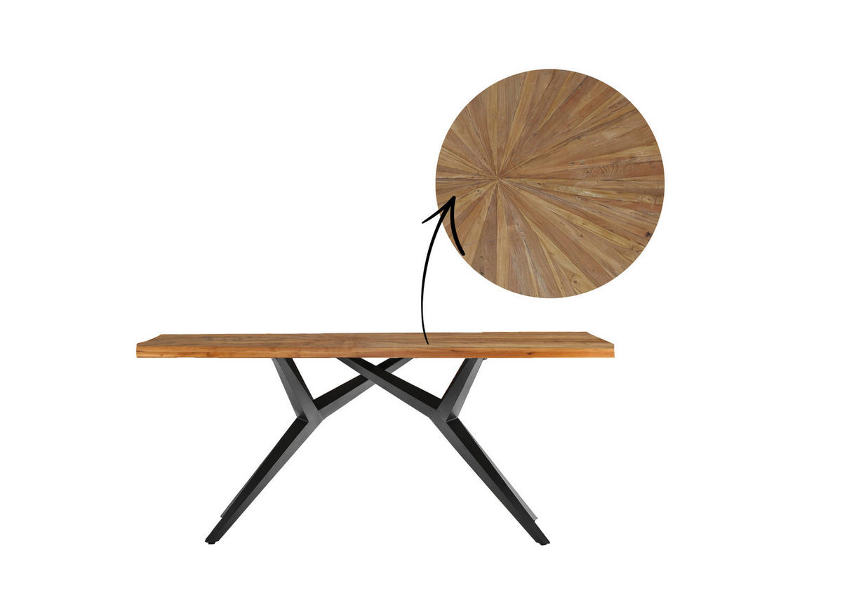 ESSTISCH 180/100/76 cm Echtholz  Holz, Metall rechteckig Naturfarben, Schwarz  - Schwarz/Naturfarben, MODERN, Holz/Metall (180/100/76cm) - MID.YOU