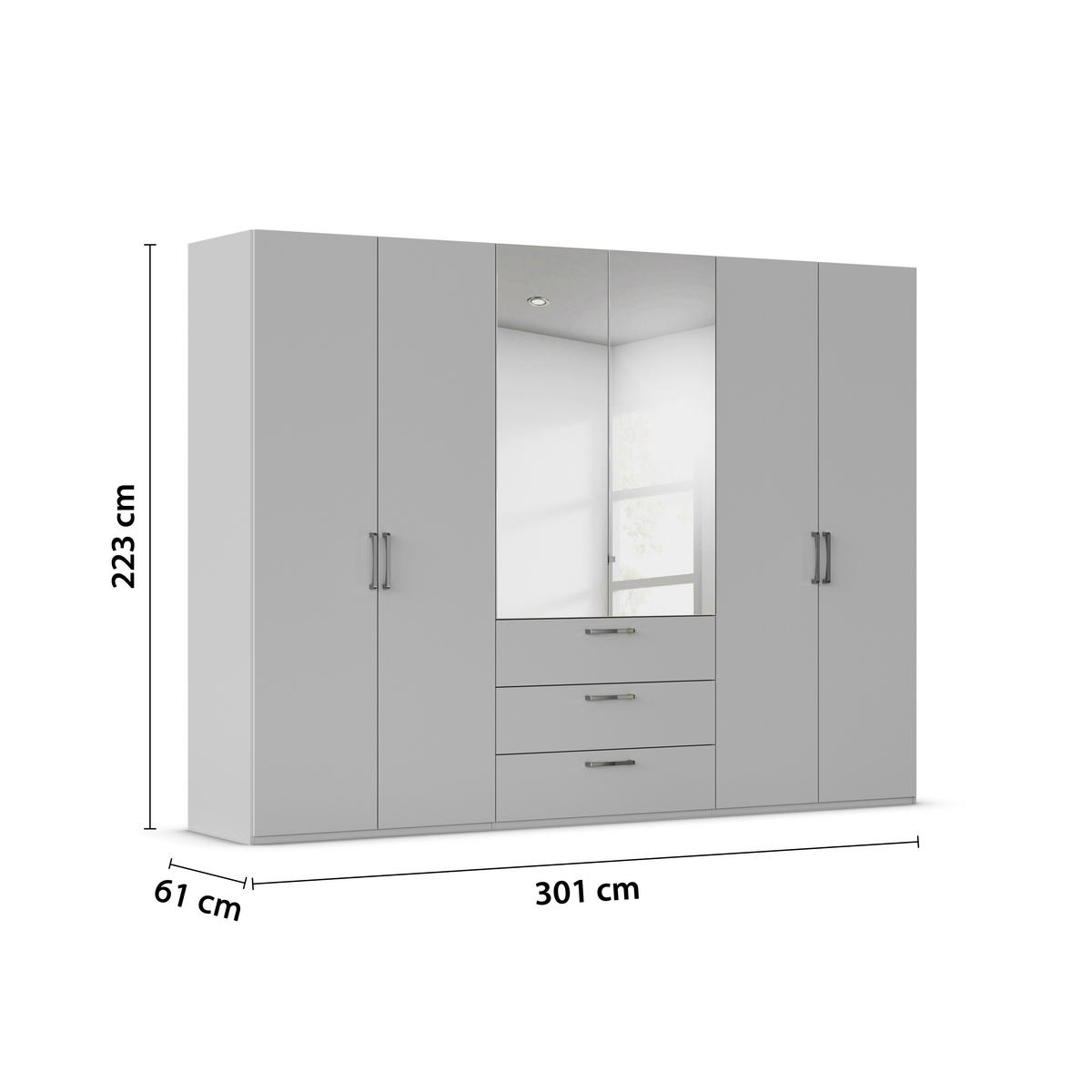 DREHTÜRENSCHRANK 301/223/61 cm,  in Graphitfarben, 6-türig  - Chromfarben/Edelstahlfarben, Basics, Glas/Holzwerkstoff (301/223/61cm) - Novel