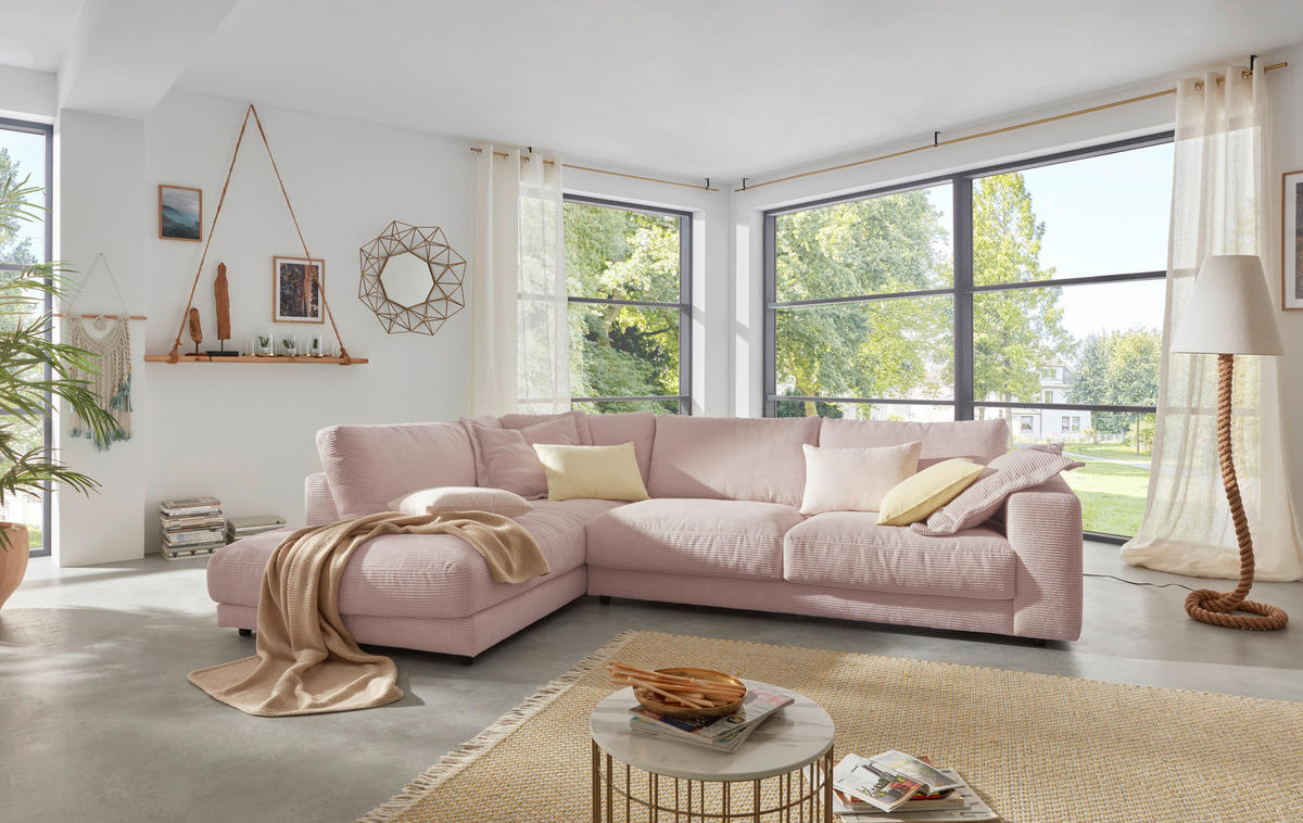ECKSOFA in Cord Rosa  - Schwarz/Rosa, Design, Kunststoff/Textil (224/325cm) - Hom`in