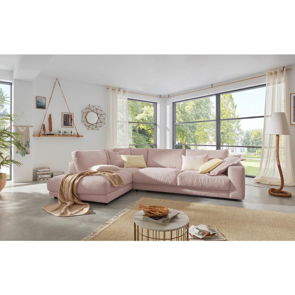 Thumbnail - Hom`in Ecksofa, Rosa, Textil, 4-Sitzer, Füllung: Schaumstoff, Federn, Ottomane links, L-Form, 325x224 cm, Blauer Engel, ...