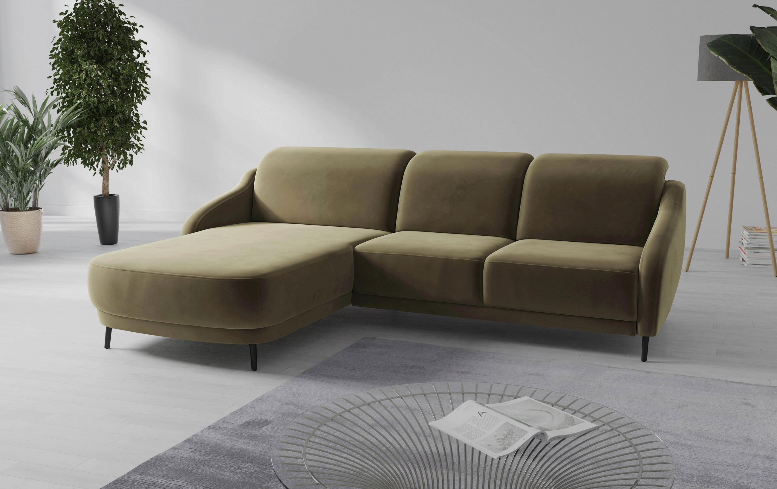ECKSOFA BLUES V Olivgrün Samt  - Schwarz/Olivgrün, MODERN, Textil/Metall (191/271cm) - Sit & More