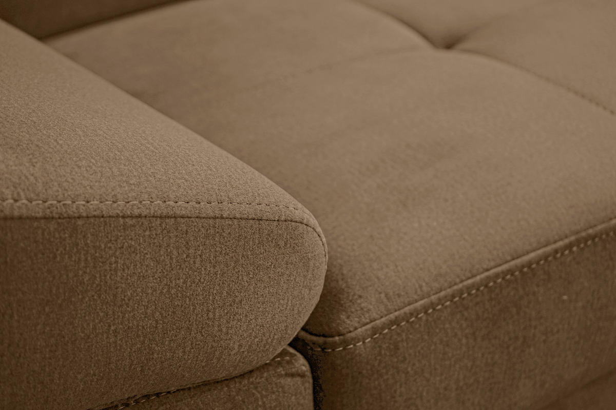 ECKSOFA Braun Webstoff Bettkasten, Schlaffunktion, Rücken echt, Armteilverstellung, Kopfteilverstellung  - Chromfarben/Braun, MODERN, Textil/Metall (278/205cm) - Stylife