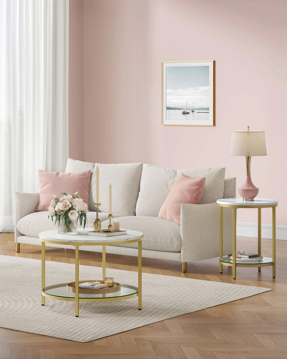 COUCHTISCH in Metall, Glas, Holzwerkstoff 65/65/46 cm  - Goldfarben/Weiß, Design, Glas/Holzwerkstoff (65/65/46cm) - Boxxx