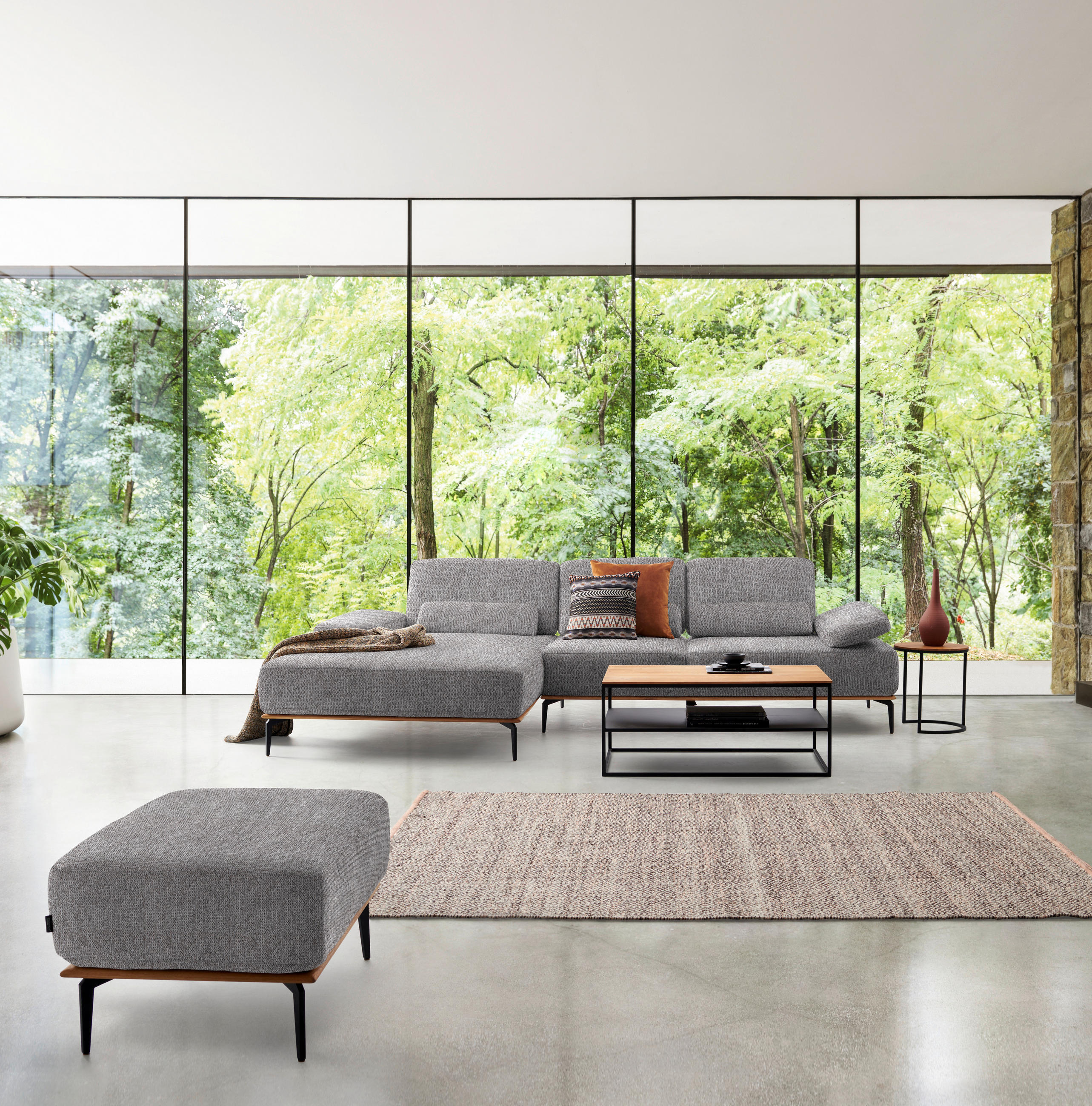 ECKSOFA in Flachgewebe Hellgrau  176/314 cm  - Hellgrau/Schwarz, Natur, Holz/Textil (176/314cm) - Valnatura