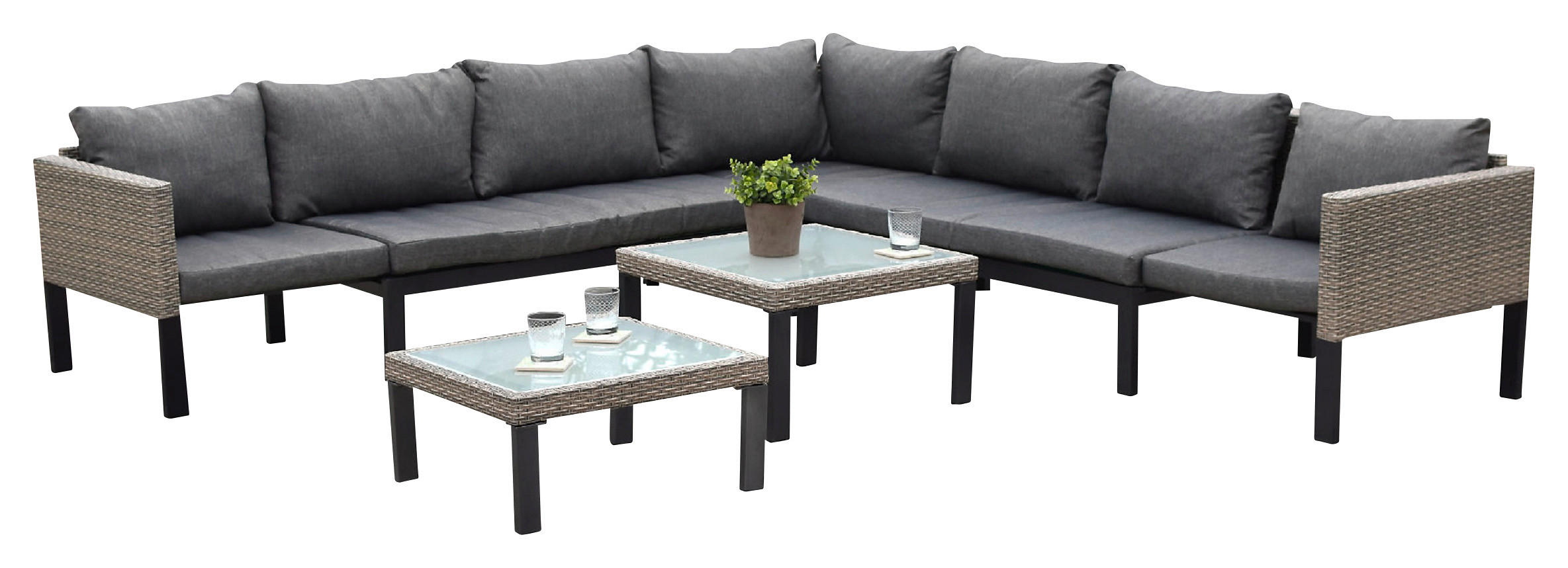 LOUNGEGARNITUR 200/200 cm Aluminium  - Beige, MODERN, Glas/Kunststoff (200/200cm) - Gardenson