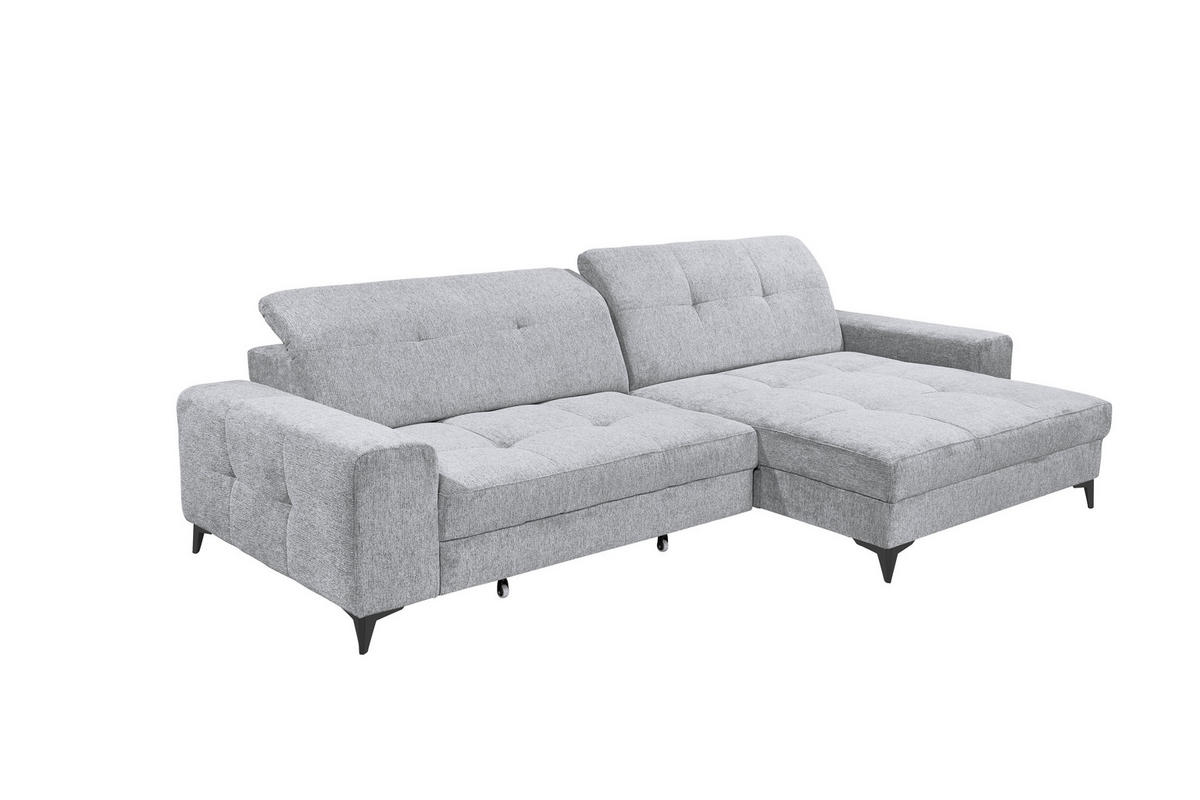 ECKSOFA SORELLA Hellgrau Mikrovelours Kopfteilverstellung, Sitztiefenverstellung  - Hellgrau/Schwarz, Design, Kunststoff/Textil (328/182cm) - MID.YOU