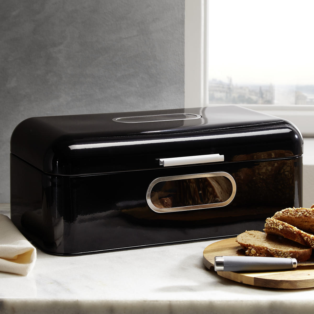 BROTKASTEN - Schwarz, Trend, Metall (42,5/23,8/17cm) - Echtwerk