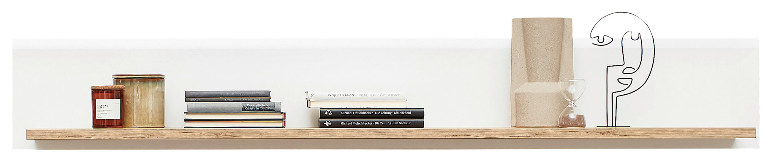 Hom`in NÁSTĚNNÁ POLICE, bílá, dub artisan, 160/24/22 cm