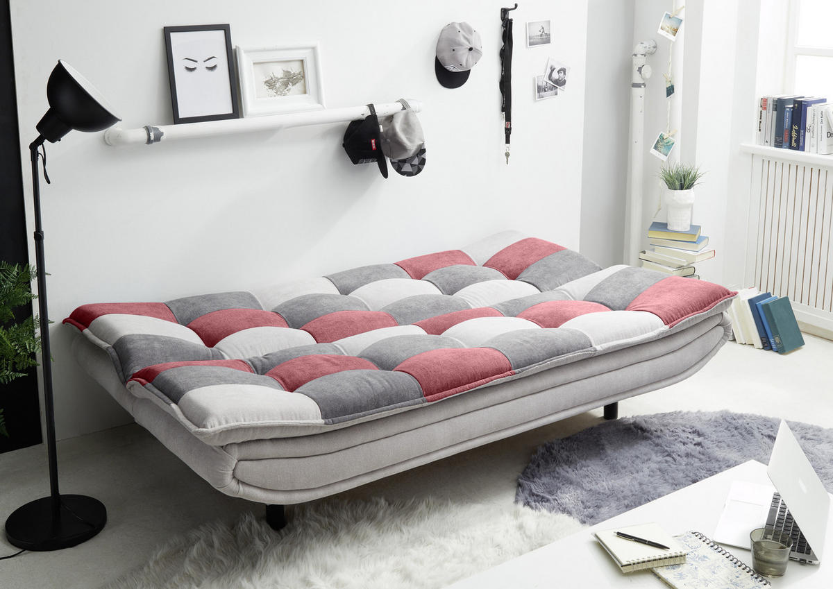 SCHLAFSOFA in Mikrovelours Silberfarben, Beere, Dunkelgrau  - Beere/Dunkelgrau, Basics, Kunststoff/Textil (188/90/89cm) - MID.YOU