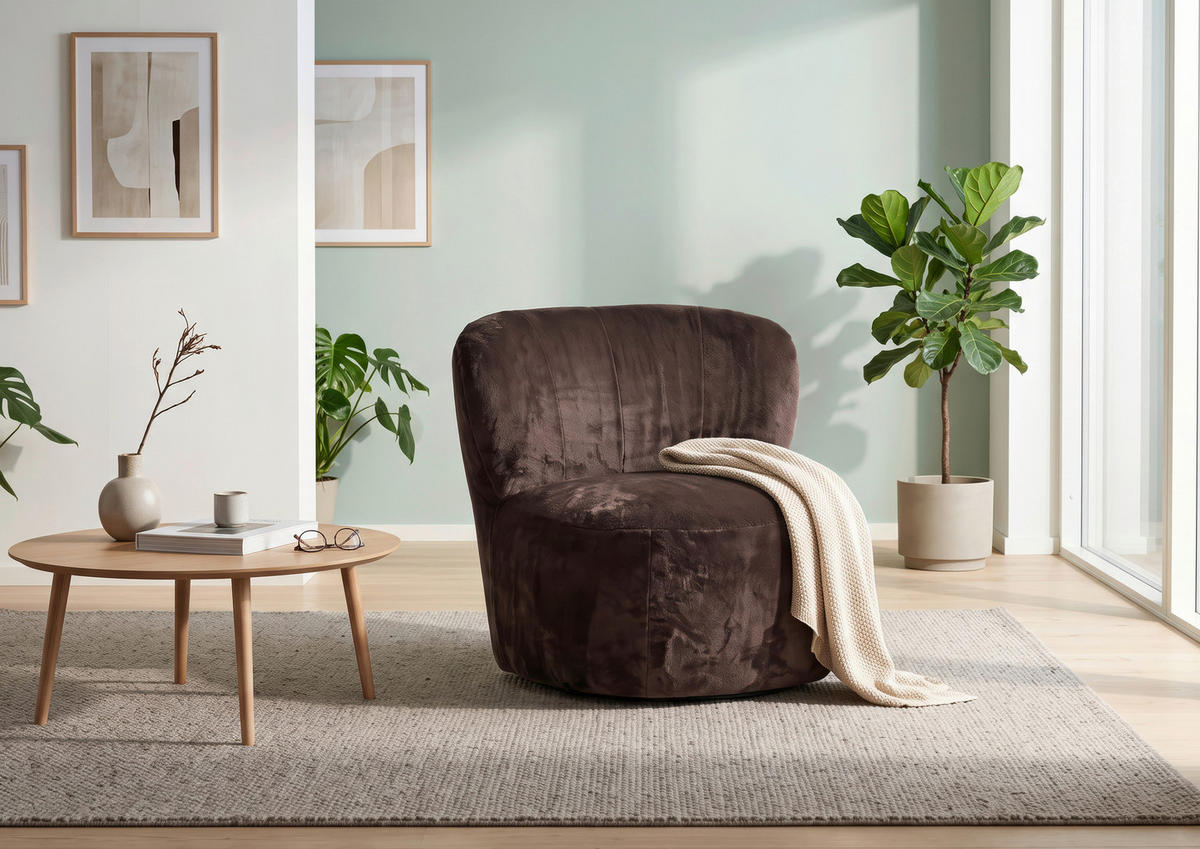 SESSEL in Plüsch Dunkelbraun  - Dunkelbraun/Schwarz, MODERN, Textil/Metall (82/78/81cm) - Carryhome