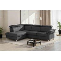 ECKSOFA ARNGAST E Schwarz Echtleder Kopfteilverstellung  - Chromfarben/Schwarz, Basics, Leder/Textil (194/245cm) - Sit & More