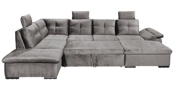 WOHNLANDSCHAFT in Mikrovelours Hellgrau - Hellgrau/Schwarz, KONVENTIONELL, Kunststoff/Textil (217/334/127cm) - Carryhome
