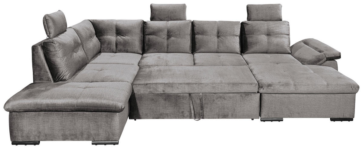 WOHNLANDSCHAFT in Mikrovelours Hellgrau  - Hellgrau/Schwarz, Konventionell, Kunststoff/Textil (217/334/127cm) - Carryhome