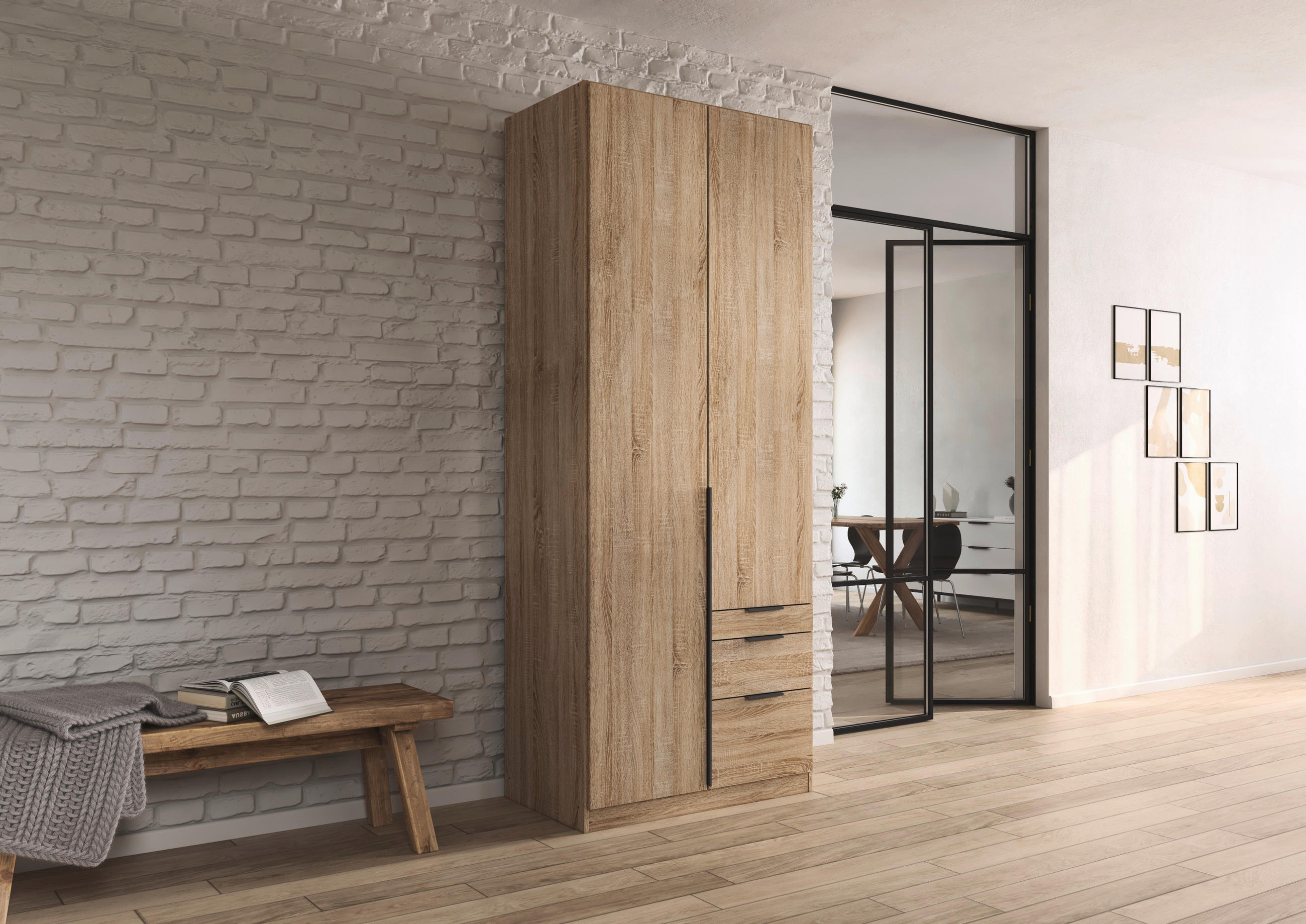 DREHTÜRENSCHRANK Sonoma Eiche  - Grau/Sonoma Eiche, Modern, Holzwerkstoff/Metall (91/229/54cm) - Rauch Möbel