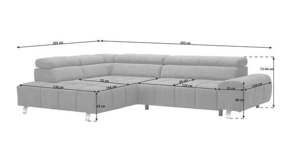 ECKSOFA in Webstoff Hellgrau  - Silberfarben/Hellgrau, Design, Textil/Metall (201/295cm) - Hom`in