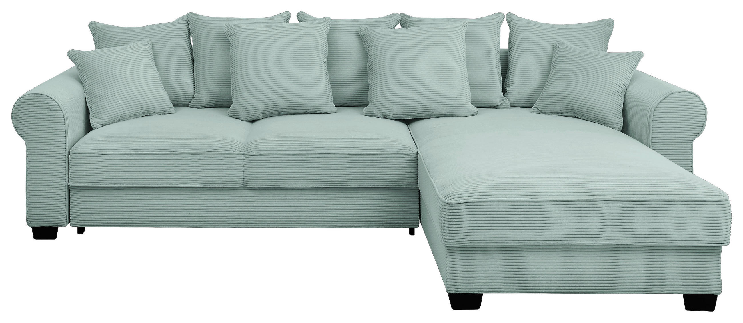 ECKSOFA Salbeigrün Cord  - Salbeigrün/Schwarz, KONVENTIONELL, Kunststoff/Textil (318/197cm) - Hom`in