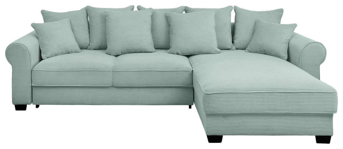 ECKSOFA Salbeigrün Cord  - Salbeigrün/Schwarz, KONVENTIONELL, Kunststoff/Textil (318/197cm) - Hom`in