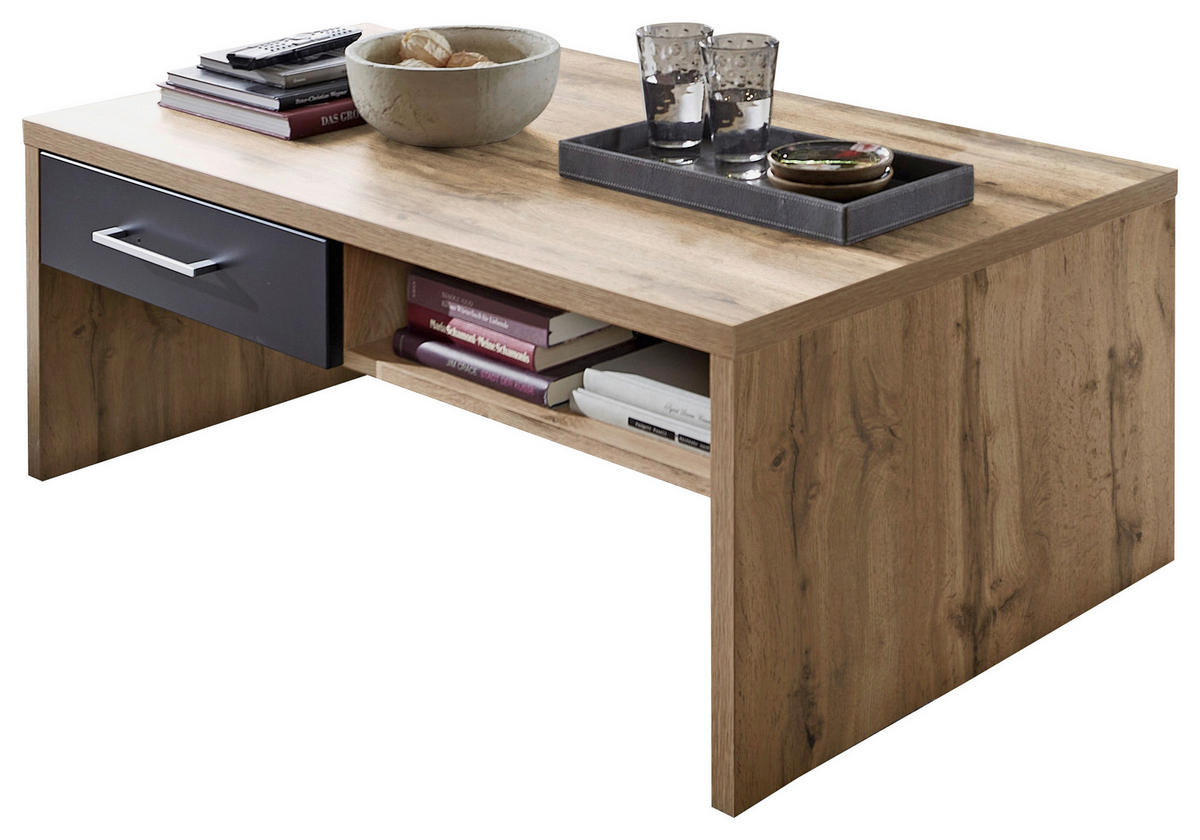 KLUBSKA MIZA, 110/40/64 cm črna, stari hrast  - stari hrast/barve kroma, Moderno, kovina/leseni material (110/40/64cm) - Hom`in