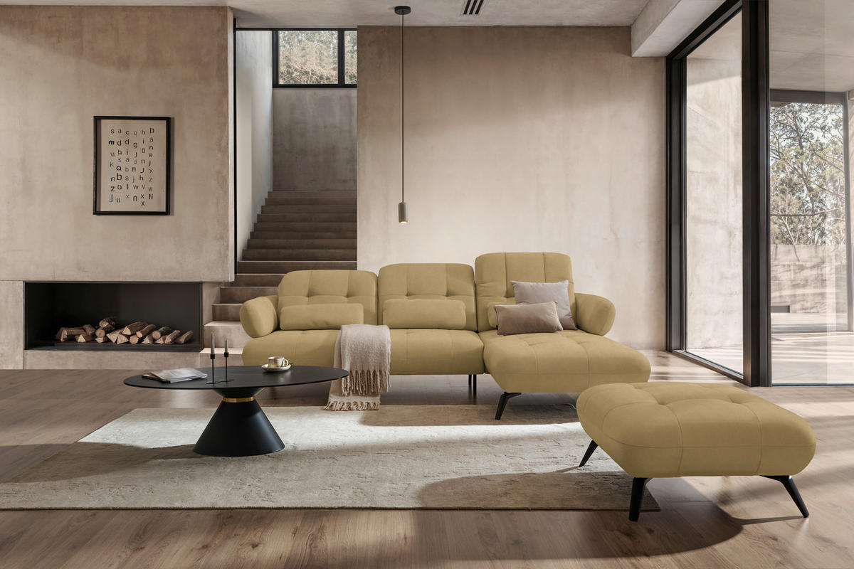 ECKSOFA Flachgewebe Honig  - Schwarz/Honig, Design, Textil/Metall (282/189cm) - Novel