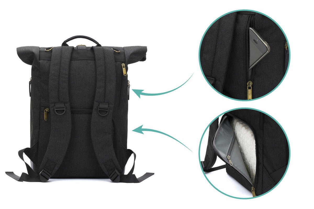 WICKELRUCKSACK  - Schwarz, Basics, Leder/Textil (53/39/16cm) - Fillikid
