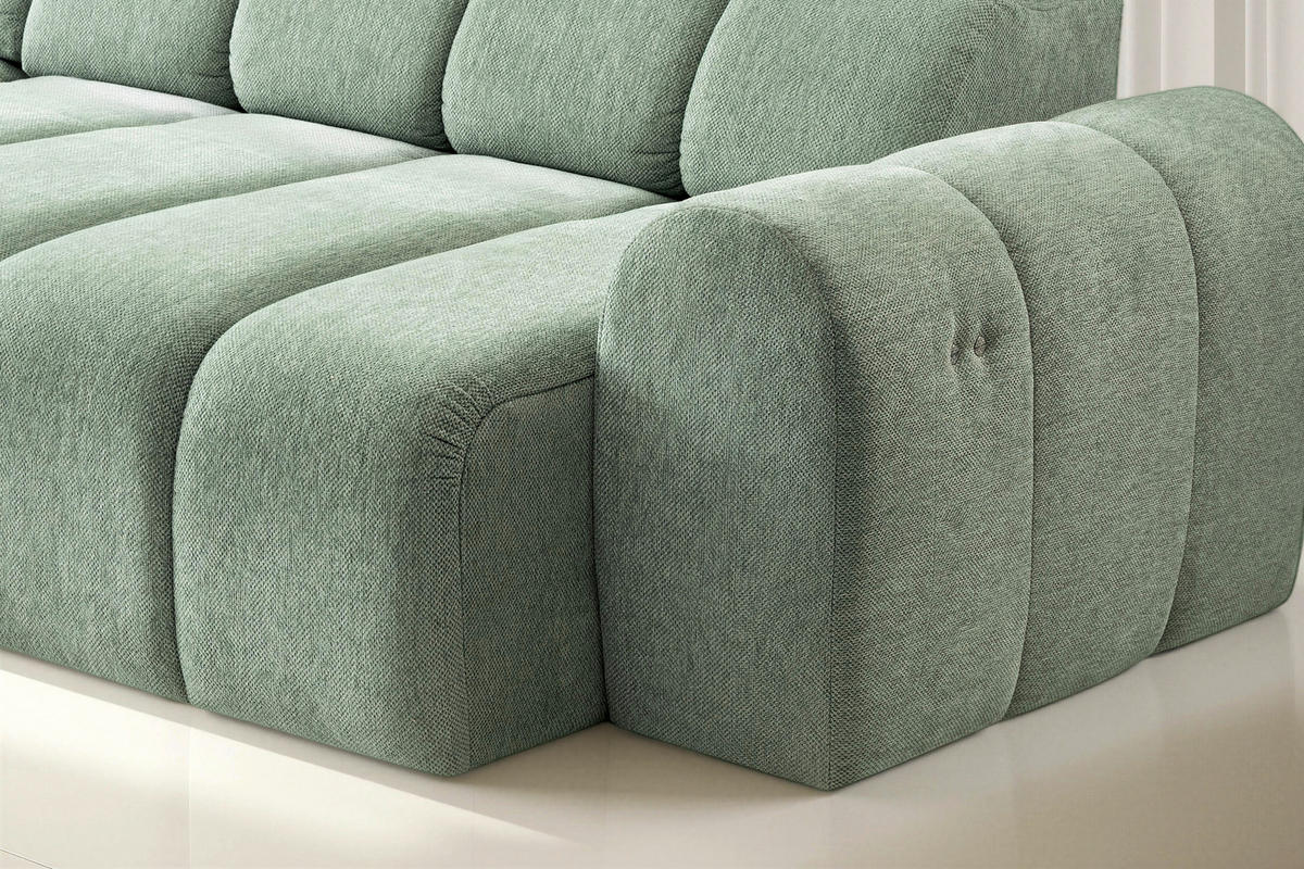 ECKSOFA Salbeigrün Chenille Bettkasten, Rücken echt, Relaxfunktion, Kopfteilverstellung  - Salbeigrün/Schwarz, Design, Kunststoff/Textil (152/290cm) - Stylife