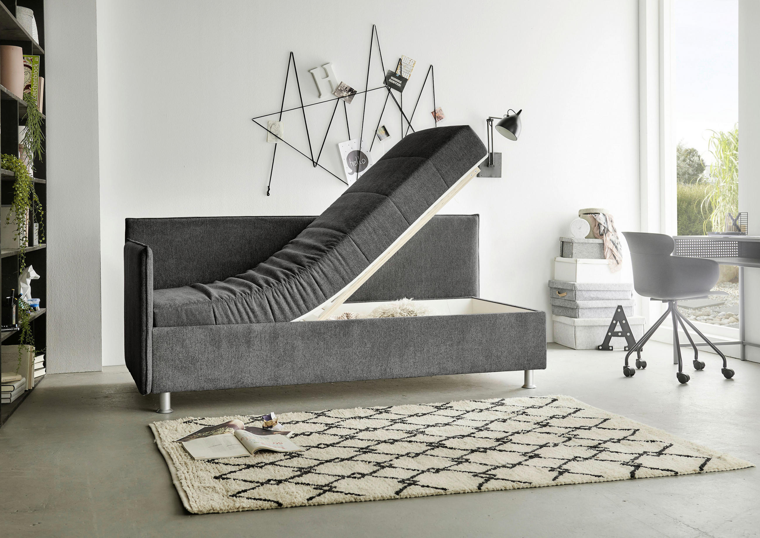 Thumbnail - Beldomo - Sleep Polsterliege, Anthrazit, Textil, furniert, H3, Höhe ca. 21 cm, 90x200 cm, Goldenes M, Made in EU, Bezug ...