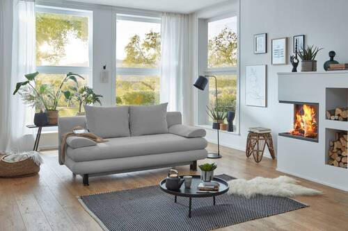 SCHLAFSOFA  mit Cord Hellgrau  - Hellgrau/Schwarz, KONVENTIONELL, Kunststoff/Textil (196/77/92cm) - Carryhome