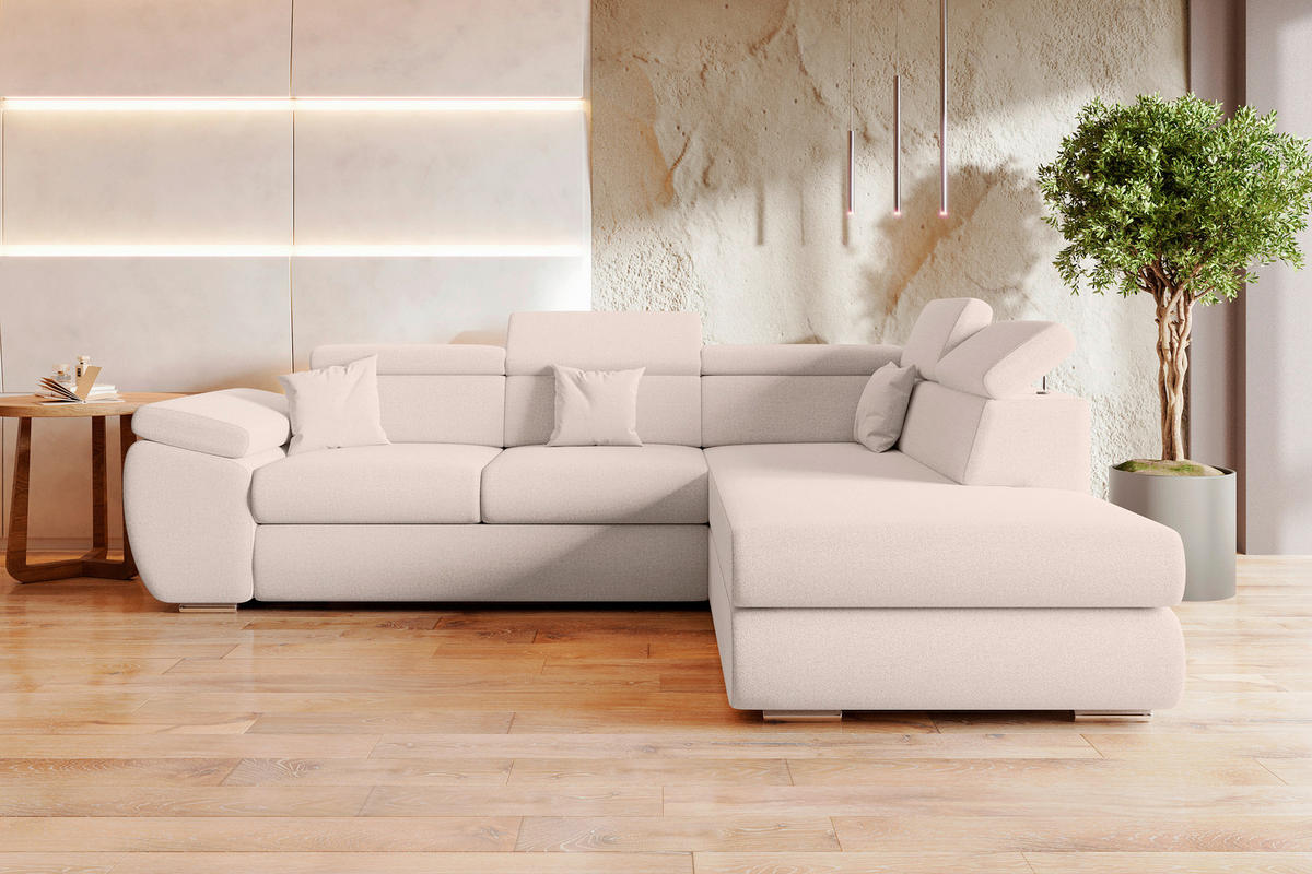 ECKSOFA Creme Struktur  - Chromfarben/Creme, KONVENTIONELL, Kunststoff/Textil (282/205cm) - Carryhome
