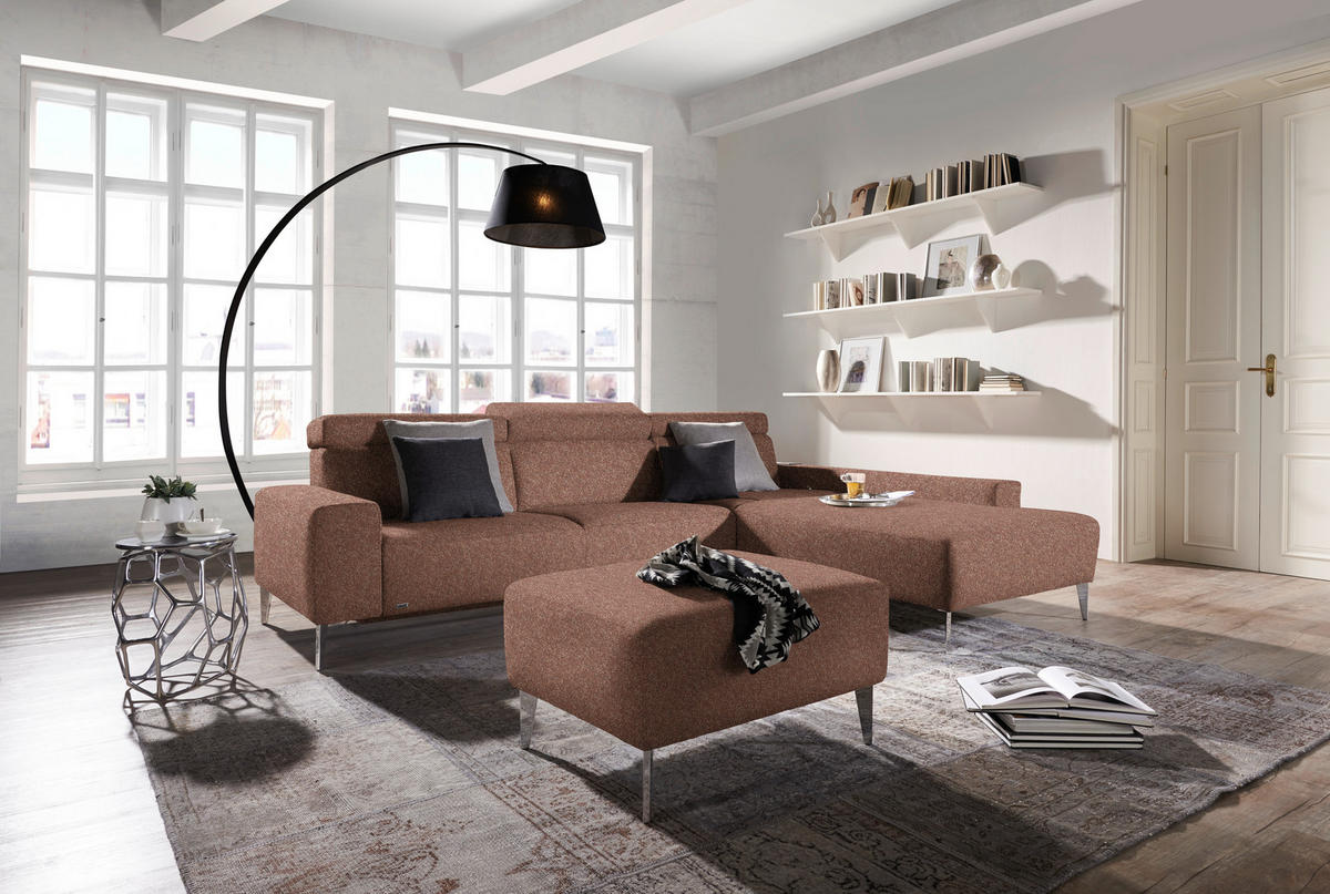 ECKSOFA  in Mikrovelours Terracotta  288/205 cm  - Terracotta/Alufarben, Design, Textil (288/205cm) - Sedda