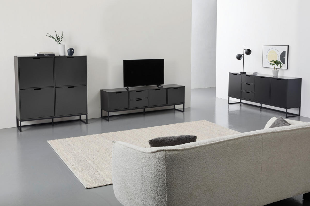 KOMODA, črna, antracit  - črna/antracit, Design, kovina/leseni material (180/79/40cm) - MID.YOU