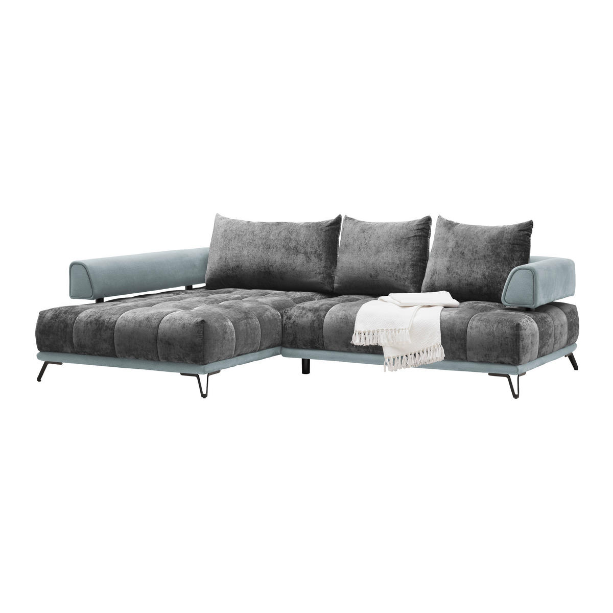 HÖRNSOFFA i mörkgrå  - mörkgrå/silver, Modern, metall/textil (184/67-87/262cm) - MID.YOU
