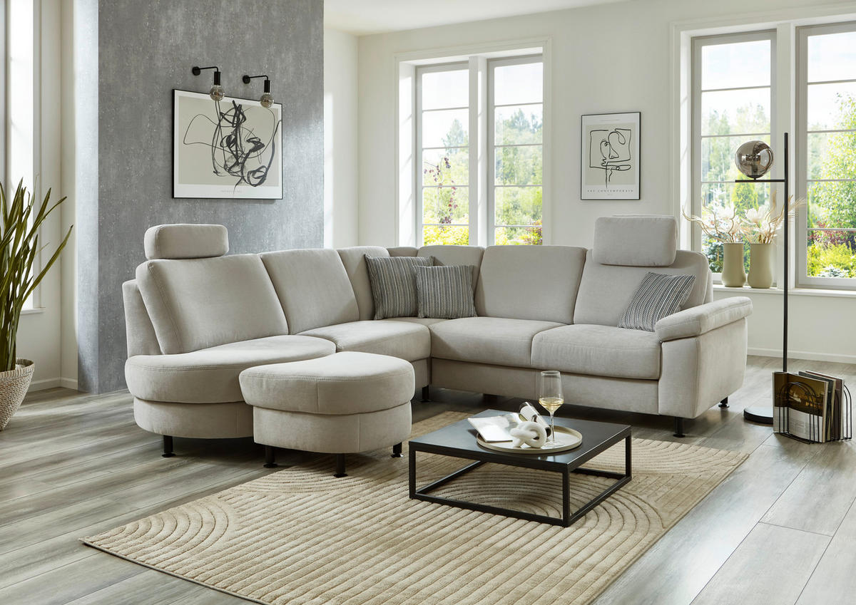 ECKSOFA in Flachgewebe Hellgrau  - Hellgrau/Schwarz, Konventionell, Textil/Metall (252/248cm) - Beldomo Comfort